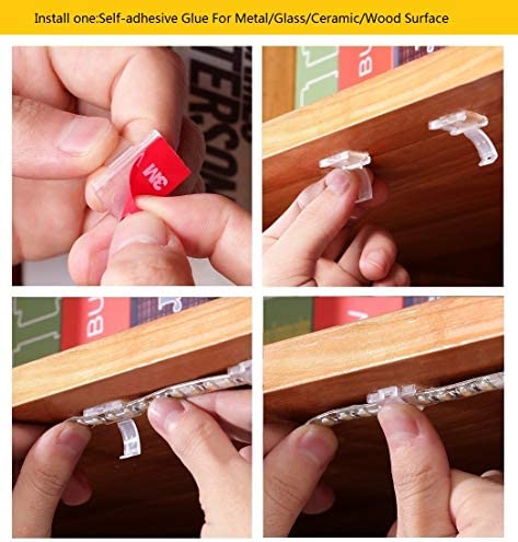 Threetwofour 100 Pack Double Installation LED Strip Light Mounting Bracket Self Adhesive LED Clips Use for 8-10mm/0.31-0.39in Width LED Strip Light with 102PCS Screws