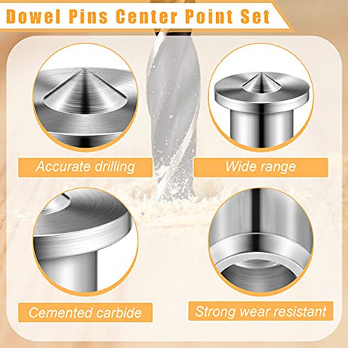 32 Pieces Dowel Pins Center Point Set Solid Hollow Dowel Tenon Center Transfer Plugs Pointed Dowel and Tenon Center Kit for Woodworking Alignment Tool 1/4, 5/16, 3/8, 1/2 Inch (6/8/ 10/12 mm)