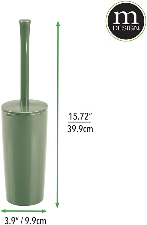 mDesign Slim Compact Modern Plastic Toilet Bowl Brush and Holder for Bathroom Storage - Sturdy, Deep Cleaning - Olive Green