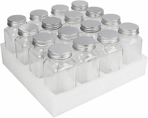 6 oz Empty Glass Spice Jars,Set of 16,Square Glass Seasoning Jars & Salts Containers with Metal Caps and Shaker Lids for Home & Kitchen. Include 1 Pen,1 Funnels and 40 Labels.