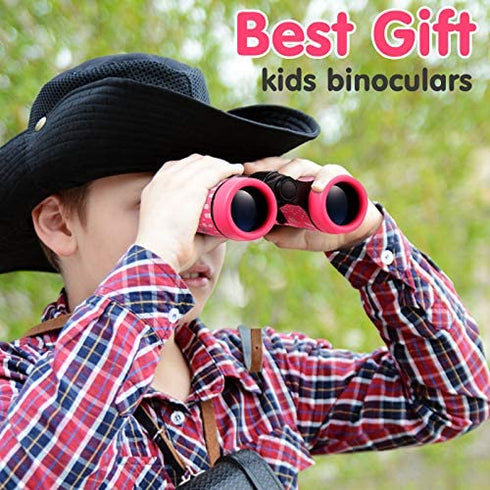 Kid Binoculars Shock Proof Toy Binoculars Set - Bird Watching - Educational Learning - Presents for Kids - Children Gifts - Boys and Girls - Outdoor Play - Hunting - Hiking - Camping Gear?Pink?