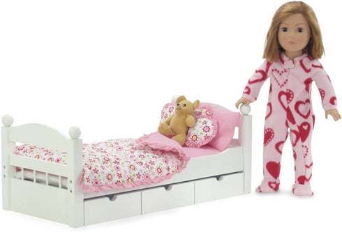 18 Inch Doll Clothes Accessories for American Girl Dolls | Reversible Floral Print Doll Bedding 5 Piece Set | Fits 18" Our Generation and Journey Girls Dolls
