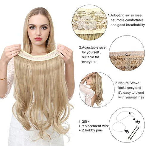 SARLA Dirty Blonde Hair Extensions Invisible Wire Highlight Wavy Curly Long Synthetic Hairpieces for Women 18 Inch 4.2 Oz Adjustable Headband Heat Friendly Fiber No Clip
