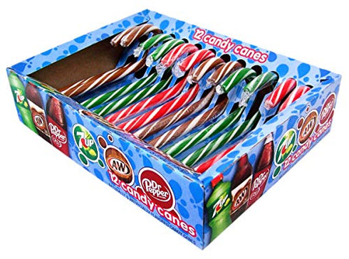 Dr. Pepper, 7 Up, and A&W Flavored Christmas Candy Cane, Pack of 12, 5.3 oz
