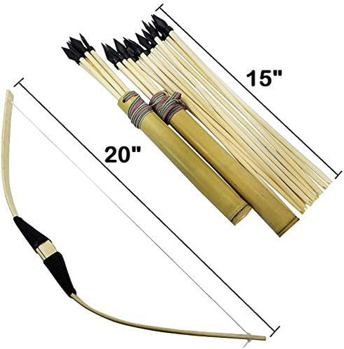 Adventure Awaits! - 2-Pack Handmade Wooden Bow and Arrow Set - 20 Wood Arrows and 2 Quivers - for Outdoor Play