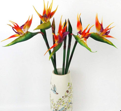 Large Bird of Paradise 32 Inch Permanent Flower ,Flower Stem 0.5 Inch ,UV Resistant No Fade Flower Part is Made of Soft Rubber PU,Artificial Flower Plants for Home Office 2 Pcs (Orange red)
