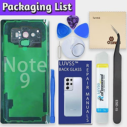 LUVSS Rear Glass Assembly for Samsung Galaxy Note 9 SM-N960 Back Glass Panel Cover Case Housing Replacement + Camera Lens + Repair Manual DIY Tools Kit (Ocean Blue)