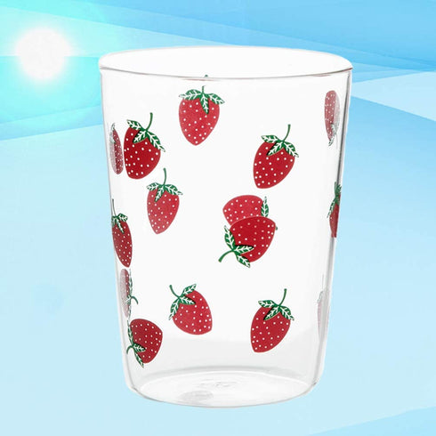 Hemoton 350ml Glass Cup Strawberry Pattern Drinking Cup Clear Glass Tea Cup Heat-proof Water Cup for Home Office (Red)
