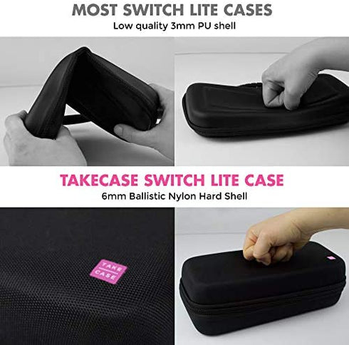 TAKECASE Carrying Case Compatible with Nintendo Switch Lite - Includes Pouch That Fits Adapter/Charger, Accessories, and 16 Games Storage - Perfect for Travel - Pink/Black