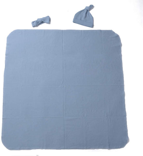 Newborn Baby Girl Boy Swaddle Wrap Blanket Sleeping Bag+Headband +Hat 3pcs Outfits Set (Gray-Blue, One size)