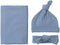 Newborn Baby Girl Boy Swaddle Wrap Blanket Sleeping Bag+Headband +Hat 3pcs Outfits Set (Gray-Blue, One size)