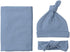 Newborn Baby Girl Boy Swaddle Wrap Blanket Sleeping Bag+Headband +Hat 3pcs Outfits Set (Gray-Blue, One size)