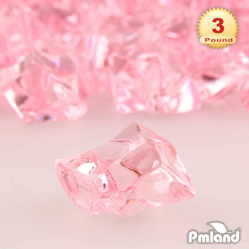 PMLAND Acrylic Ice Rocks Crystals Gems ~550 Pcs 3 lbs Bulk Bag for Vase Filler Table Scatter Party Wedding Arts Crafts Decoration Display Idea - Pink
