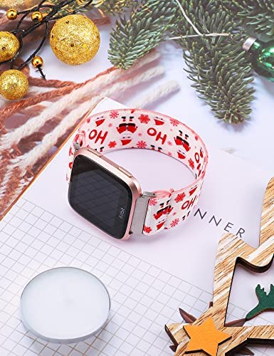 TOYOUTHS Elastic Band Compatible with Fitbit Versa/Versa 2 Scrunchie Bands Fabric Nylon Holiday Decoration Strap Fashion Versa Lite Special Edition Wristband Women Men (Christmas Santa, Large)