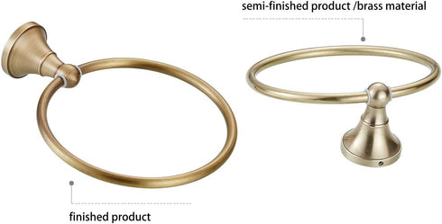 Flybath Round Towel Ring Antique Brass Hanger Hand Towel Holder for Bathroom Kitchen Accessories Wall Mounted, Brushed Bronze