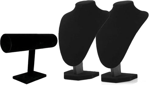 3pcs/pack 9" Black Velvet Necklace Bust Holder 1 Row Bracelet Organizer Accessories Chain Storage Display Stand Mannequin Jewelry Home Organisation for Girls Women