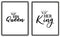 Modern Calligraphy Art Painting Set of 2 (8”X10” Canvas Picture), His Queen Her King Painting Motivational Phrases Wall Art Print Poster for Bedroom Wall or Room Home Decor,No Frame
