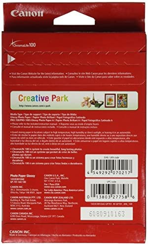 CanonInk Glossy Photo Paper 4"x 6" 100 Sheets (1433C001)