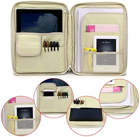 BTSKY New Multi-Functional A4 Document Bags Portfolio Organizer-Waterproof Travel Pouch Zippered Case for Ipads, Notebooks, Pens, Documents (Dark Blue)