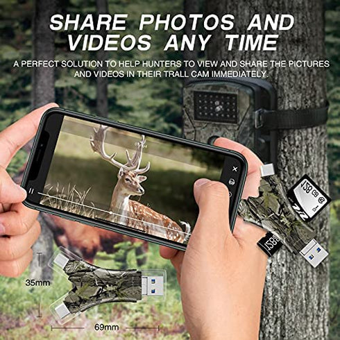 Trail Camera Viewer SD Card Reader,4 in 1 SD and Micro SD Memory Card Reader Compatible with iPhone/ipad ,Trail Camera SD Card Viewer to View Hunting Game Camera Photos or Videos on Smartphone