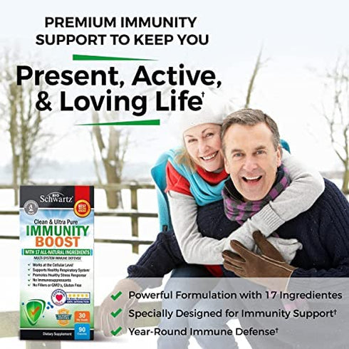 Immune Support Supplement with Vitamin C 1000mg Zinc Elderberry Ginger Beta Carotenes, Immunity Boost for Adults, Natural Immune Defense Antioxidant Vitamins by BioSchwartz, 90 Capsules