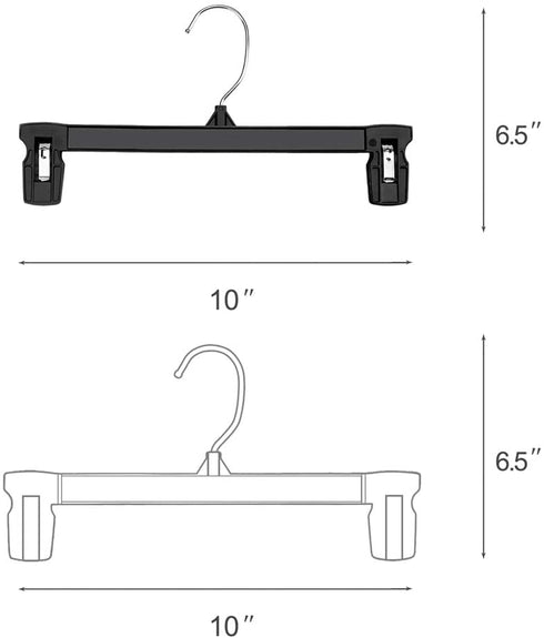 Titan Mall Pants Hangers 30 Pack 10 Inch Black Plastic Skirt Hanger with Non-Slip Big Clips and 360 Rotatable Hook, Durable and Sturdy Plastic Hanger, Elegant and Economical for Hanging Pants