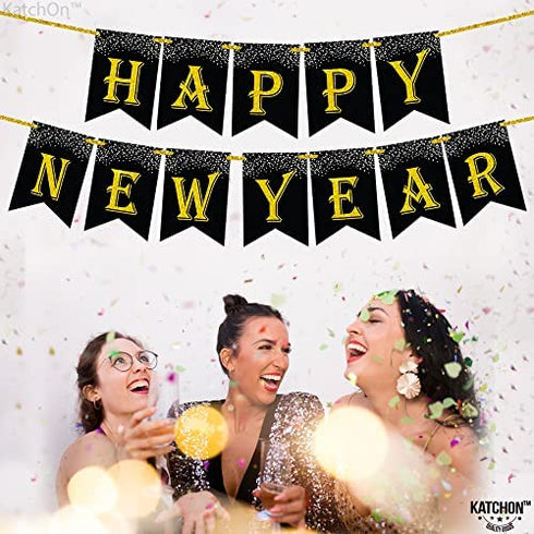 Glitter, Happy New Year Banner 2023 - 10 Feet | Gold Happy New Year Sign for Happy New Year Decorations 2023 | NYE Decorations 2023 | New Years Eve Party Supplies 2023 for New Years Eve Decorations