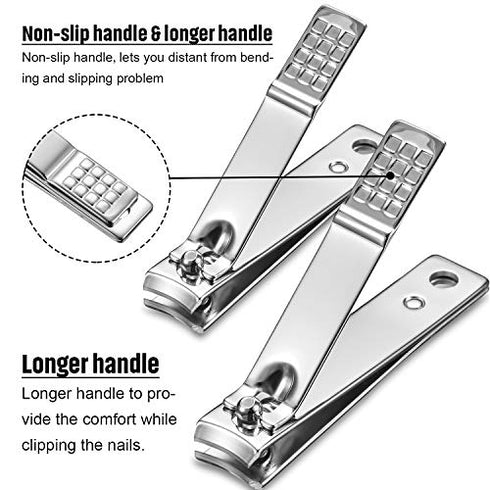 12 Pieces Stainless Steel Nail Clipper Bulk Pack Set Silver Nail Cutter Fingernails and Toenail Clipper Cutter for Women Men