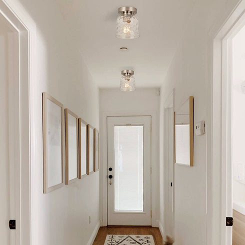 ALICE HOUSE Semi Flush Mount Ceiling Light, Clear Hammered Glass Shade, Brushed Nickel Farmhouse Lighting for Hallway, Kitchen, Laundry Room and Foyer AL6091-S1