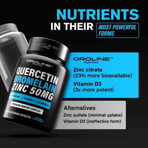 Quercetin 500mg Supplement with Sambucus Elderberry, Bromelain, Vitamin C, Zinc 50mg, & Vitamin D3 5000 IU - Antioxidant & Immune Health Zinc Quercetin - 6 in 1 Black Elderberry Supplement for Adults