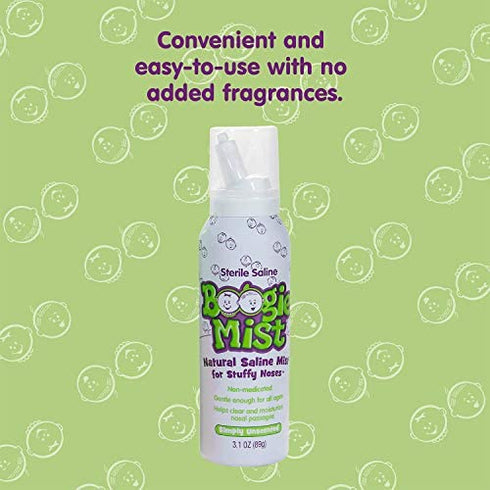 Boogie Mist Sterile Saline Nasal Spray, Allergy Relief, Unscented, 3.1 Ounce