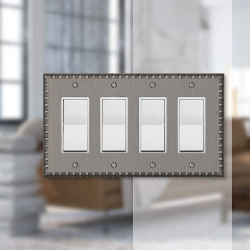 Amerelle Egg & Dart Quadruple Rocker Cast Metal Wallplate in Antique Nickel