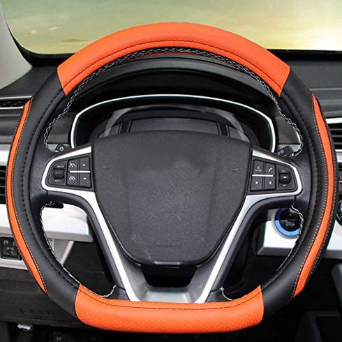 BuilLLin D Cut Steering Wheel Cover - D Shaped Flat Bottom Microfiber Leather Anti-Skid Breathable Fit 14.5"-15" (Orange)