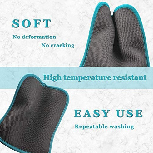 YEKOO Cotton and Neoprene Oven Pads Pot Holders with Pocket 8"x8.5" Dual-Function Hot Pad Set for Finger Hand Wrist Protection Heat Resistant to 428°F Teal