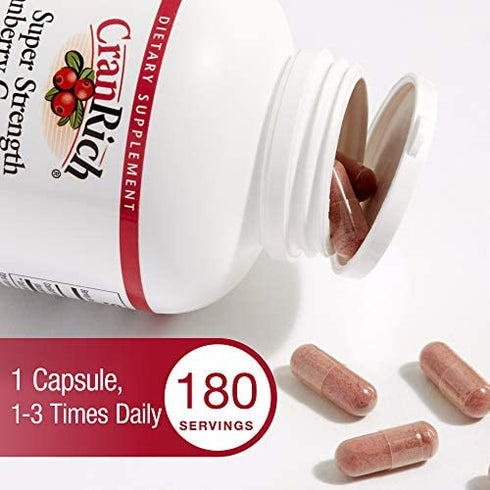 CranRich by Natural Factors, Super Strength Cranberry Concentrate, Antioxidant Supplement for Urinary Tract Support, Non-GMO, 180 Capsules