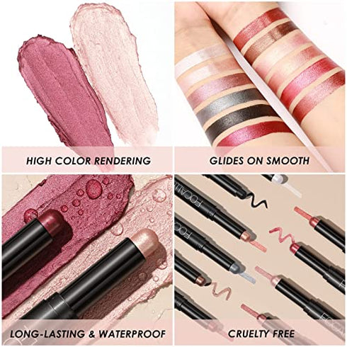 FOCALLURE 2 Pcs Shimmer Cream Eyeshadow Stick,Brightener Eyeshadow Pencil Crayon,Highlighter Eye Shadow Stick Sets with Crease-proof Formula,Long Lasting Waterproof Eye Shadow Make Up,Blossom