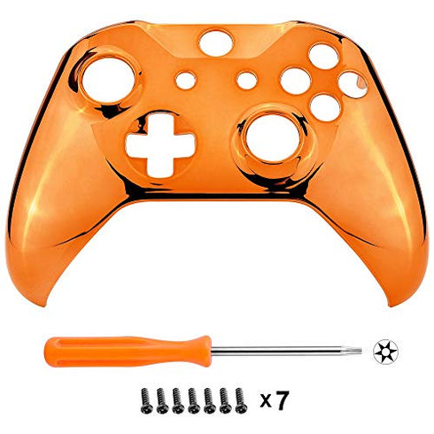 eXtremeRate Chrome Orange Edition Front Housing Shell for Xbox One Wireless Controller Model 1708, Replacement Custom Faceplate Cover for Xbox One S & Xbox One X Controller - Controller NOT Included