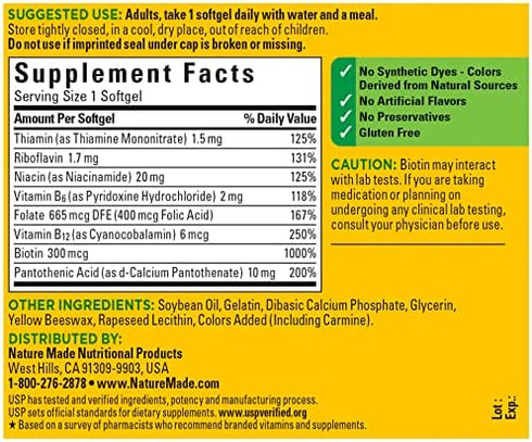 Nature Made Super B Energy Complex, Dietary Supplement for Brain Cell Function Support, 60 Softgels, 60 Day Supply