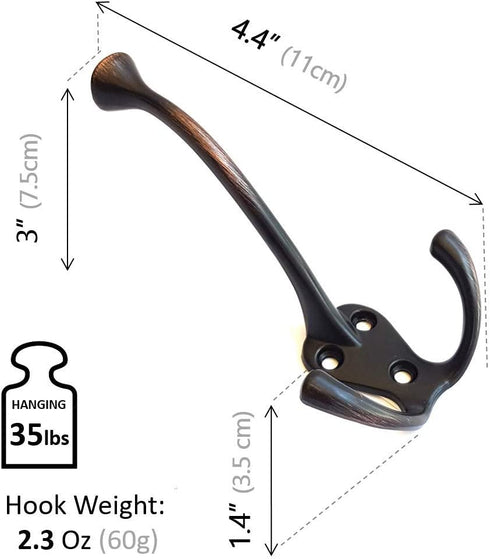 5 Pack Ambipolar TriLeg Hook, Heavy Duty Big Triple Leg / Double Coat Hooks Base. Entryway Coat Hooks, Scarf and Jacket Hangers.Perfect Bath Towel Heavy Hooks (5 Pack, Oil Rubbed Bronze)
