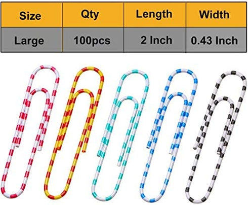 Vinaco Paper Clips Color Stripe, 100 Pack Large Paper Clips 2 Inch (50 mm), Durable & Rust Resistant, Jumbo Paper Clips. Great for Office, School and Personal Use