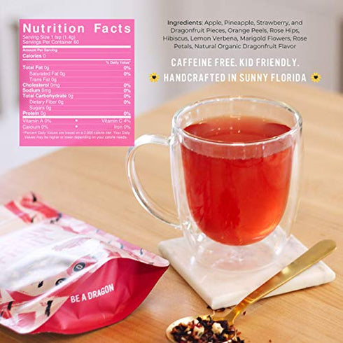 Drink Katy’s Dragonfruit Tea (Brews 30 Cups) Loose Leaf Herbal Pink Fruit Tea - Make Hot or Iced - All-Natural, Vitamins, Antioxidants, Keto, Caffeine Free, Kid Friendly, Handcrafted, Woman Owned