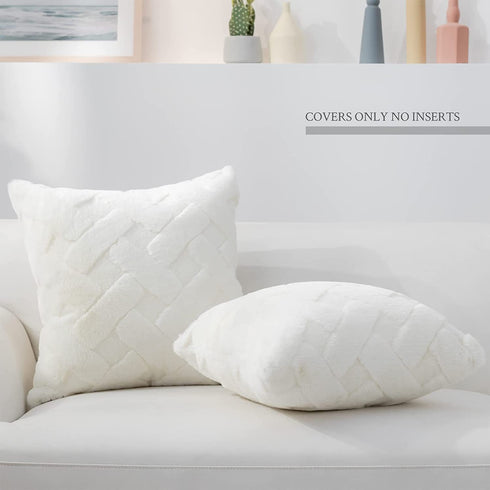 Cozy Bliss Set of 2 Faux Fur Pillow Covers Luxury Super Soft Plush Fleece Throw Pillowcase, Textured Knitted Cushion Cover Decorative Pillowcases for Sofa Couch Bed Chair Car (Cream, 18"x18")