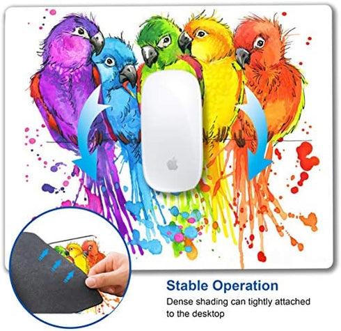SHALYSONG Mouse pad Small Computer Mouse pad, Watercolor Parrot Mouse pad, Non-Slip Rubber Mouse pad with Personalized Animal Custom Design