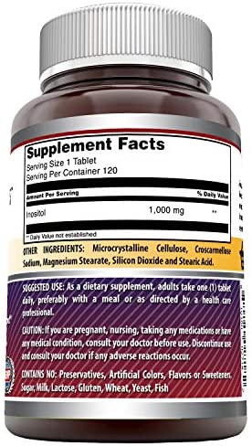 Amazing Formulas Inositol 1000mg 120 Tablets (Non-GMO,Gluten Free) - Supports Healthy Liver Function, Promotes Cellular Detoxification and Supports Membrane Function