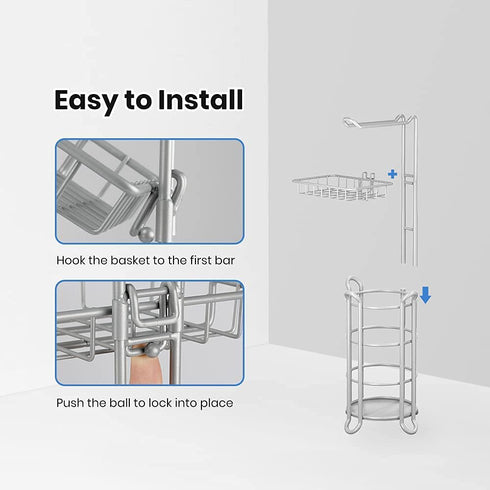 Toilet Paper Roll Holder Stand Bathroom Tissue Holders Free Standing with Middle Shelf Storage Reserve Mega Rolls/ Phone/Wipe-Gray