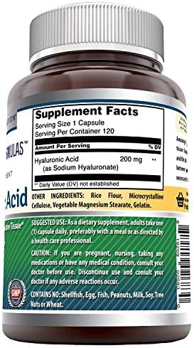 Amazing Formulas Hyaluronic Acid Capsules Supplement- Support Healthy Connective Tissue and Joints - Promote Youthful Healthy Skin (200 mg, 120 Count)