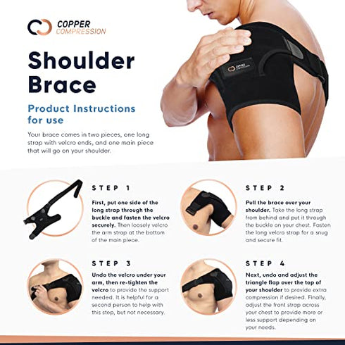 Copper Compression Shoulder Brace - Copper Infused Immobilizer & Support for Torn Rotator Cuff, AC Joint Pain Relief, Dislocation, Arm Stability, Injuries, & Tears - Adjustable Fit for Men & Women