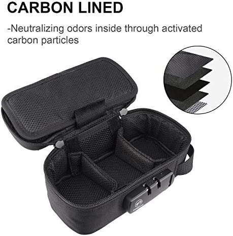 FIREDOG Smell Proof Bag with Lock, Carbon Lined Odor Proof Case Containers for Travel Storage (Black, 8x4x2.75 Inch)