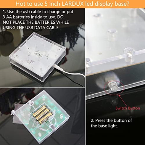 LARDUX Led Light Base - 5 inch Square Lights Display Stand for Effiel Tower Vase Crystal Glass Art LED Pedestal Base - Charging USB or Battery Powered