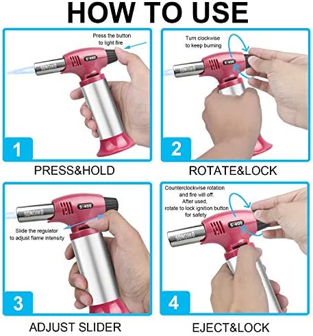 Sondiko Butane Torch PS400, Culinary Kitchen Torch Refillable Blow Torch Lighter with Safety Lock&Continuously Flame for Cooking, Creme Brulee, BBQ, DIY&Soldering(Butane Gas not Included)